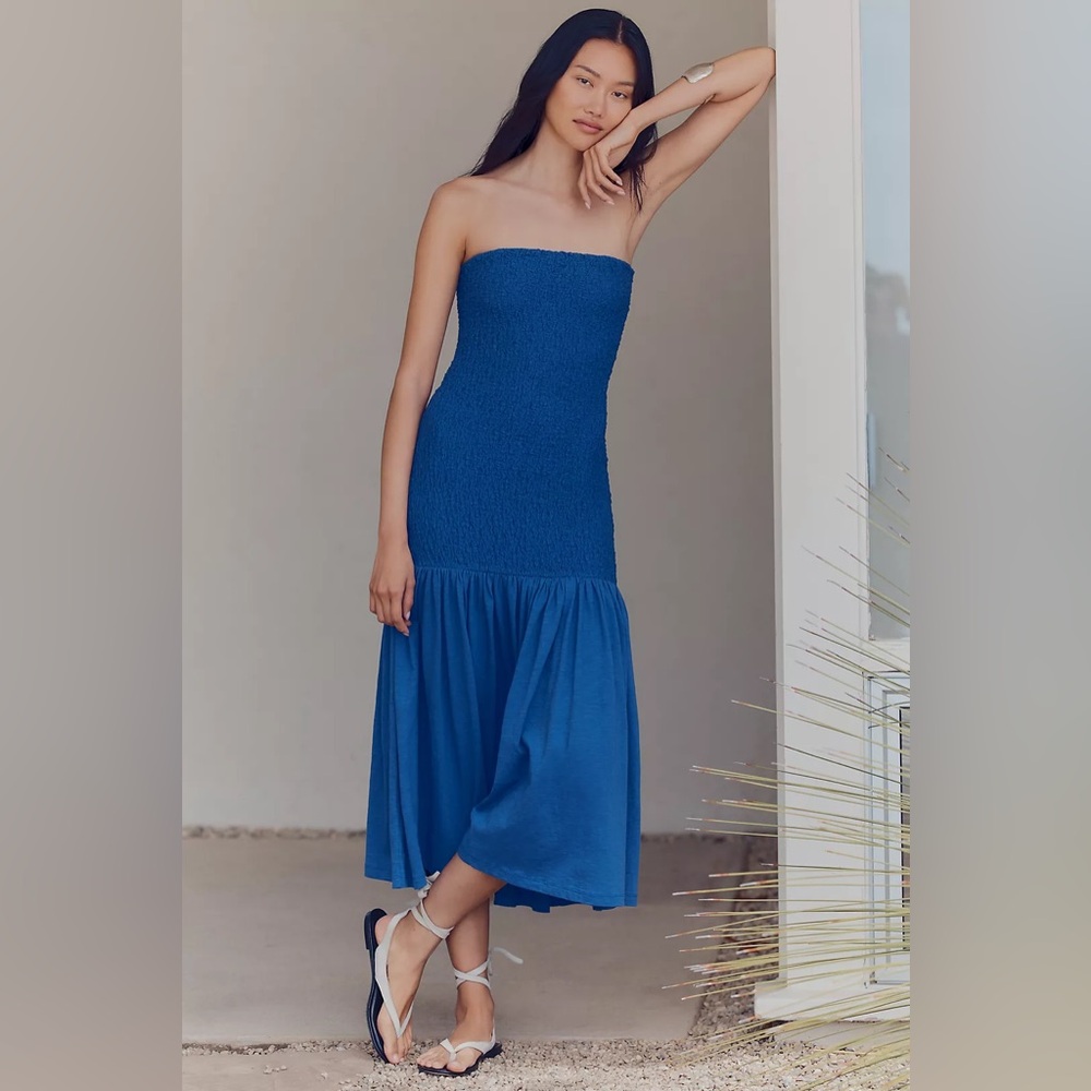 Celandine Strapless Popcorn Midi Dress - Bright Cobalt
